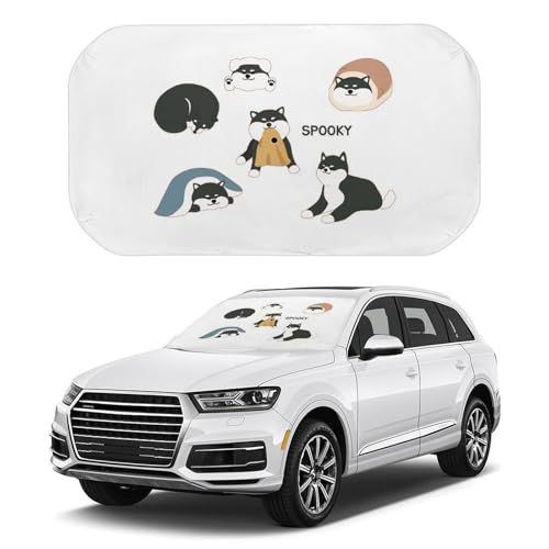 カーシェード かわいい 柴犬 犬柄 フロントガラスカバー 折りたたみ 車用サンシェード 傘型 カーフロントカバー フロントガラスカバー 遮光サンシェード 紫外線対策