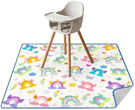 Rainbow High Chair Splash Mat for Son Daughter, Non Slip Waterproof and Washable Splat Floor Mat for Arts, Crafts, Picnic Outdoor, Crawling Protector