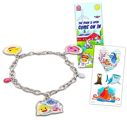 Pink Fong Baby Shark Bracelet Set - Baby Shark Jewelry For Girls Bundle with Charm Bracelet, Finding Dory Stickers, & More (Baby Shark Accessories)
