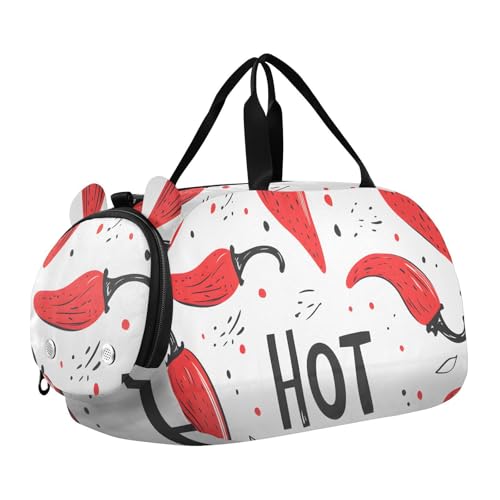 Kids Sports Duffel Bag for Boys & Girls - Red Chili Peppers Pattern 100% Polyester Gym Bag with Separate Shoe Compartment, Adjustable Shoulder Strap, Compact Travel & Workout Gear Bag