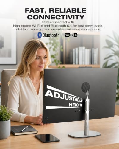 Image of HP 27 Touchscreen All-in-One Desktop AMD Ryzen AI 7 350 (5.0 GHz 50 Tops) | 16GB RAM, 1TB SSD, 27 inch FHD IPS Display, Windows 11, WIFI6 BT5.4, Wireless Keyboard & Mouse, Home Office PC, Adjustable Height