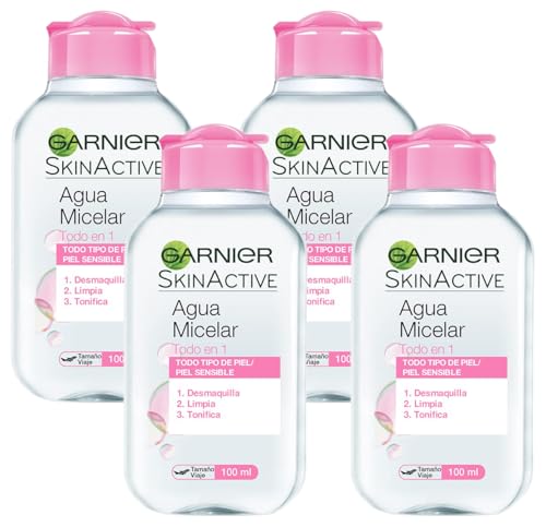 Garnier Skin Active - Agua Micelar Clásica Todo en Uno, Pieles Normales, Formato Viaje, 100 ml (Paquete de 4)