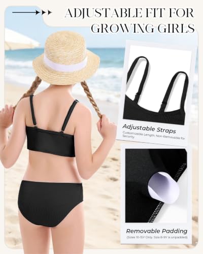 Image of Century Star Girls Ribbed 2-Piece Bikini Swimsuit - Fully Lined Modest Bathing Suit for Teens & Tweens