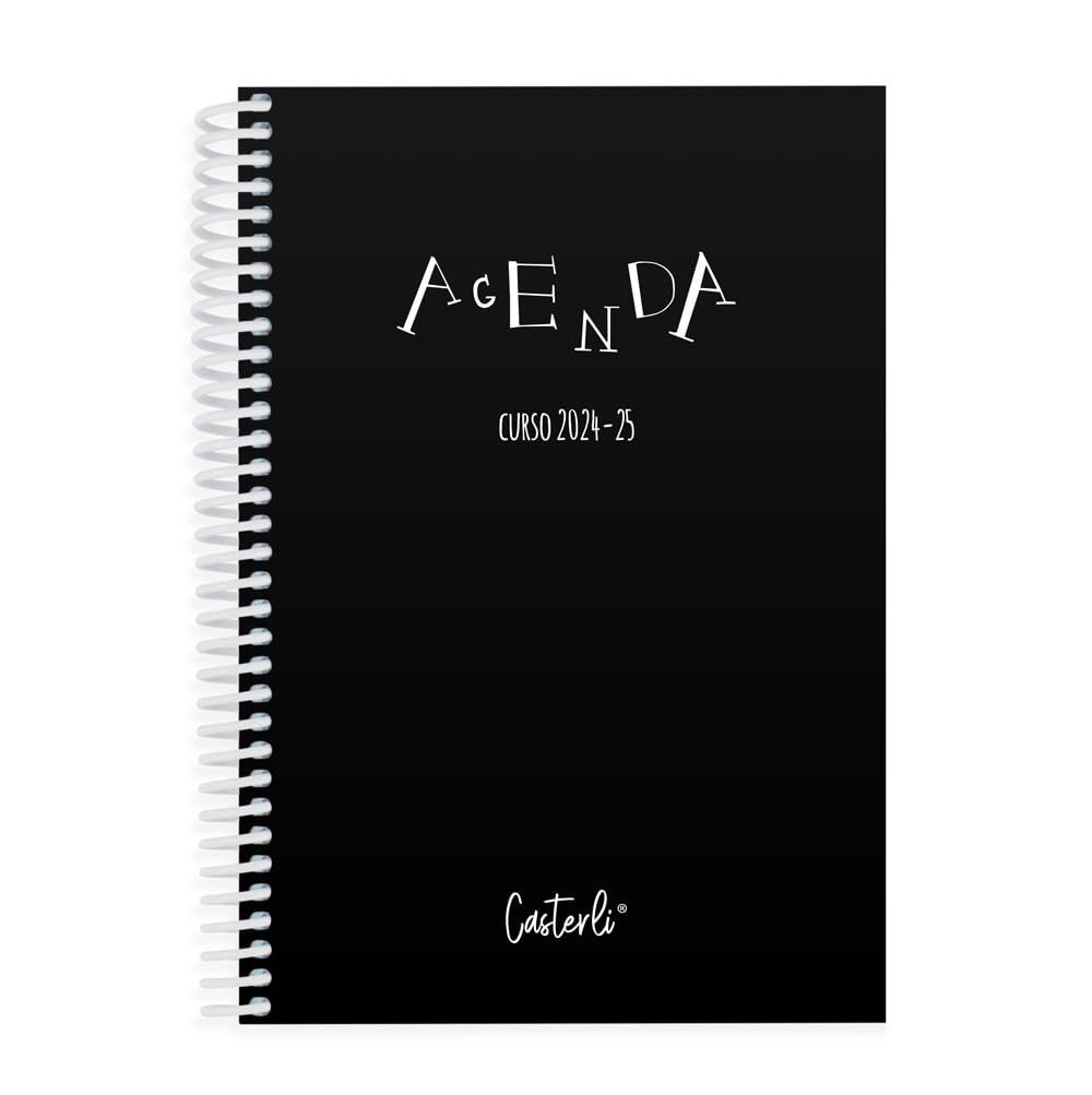Casterli-AGENDA ESCOLAR 2024-25 BASIC color Negro, Semana Vista, Vertical, Tamaño A5, Papel 70g. Cubierta Polipropileno Opaco, Colores surtidos, 148 x 210 mm