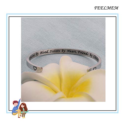 FEELMEM Cousin Bracelet Cousins By Blood Sisters By Heart Friends By Choice Bangle Cousin Jewelry Gift for Cousins (Silver)4