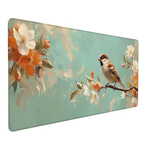 Tapis de souris XXL oiseau 150x80 cm en caoutchouc imperméable pour grand bureau PC