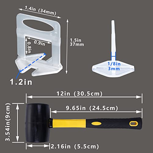 Tile Leveling System 1/8" Spacers Tile Leveler Clips 5500 Pcs And Tools Harden Rubber Mallet Hammer 16 Oz .Tile Tools Set For Professional Ceramic And Stone Installation #TOP1