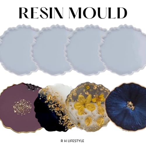 Image of R H Lifestyle Silicone Moulds Round Resin Art Mould Agate Coaster Mould for Resin Art Epoxy Casting Mould Tray Photo Frame Mold Resin Coaster Mould Set of 4, 6 Inch