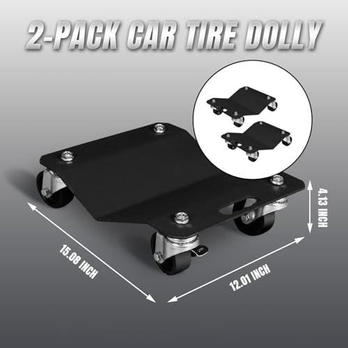 Big RED Wheel Dolly: Tire Stake with Brakes and Vehicle Tire Dolly Cart with (4) Wheels for Moving Cars and Repair, 3000 lbs Capacity, 2 Pack by BIG RED - Image 2