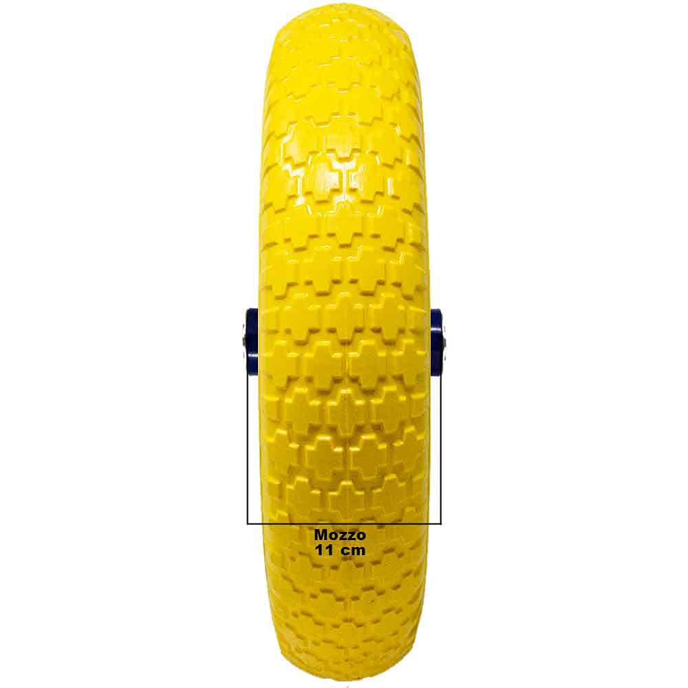 Bakaji Ruota Piena in Poliuretano Giallo Antiforatura per Carriola Battistrada Scolpito Diametro 35cm Larghezza 9 cm 3.50-8 Cerchio in Acciaio con Asse da 170 mm Incluso Ruote Ricambio Carriole