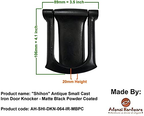 Adonai Hardware "Shihon" Antique Small Cast Iron Door Knocker (4, Matte Black Powder Coated) For Vintage Wooden Barn Shed Doors, Gates, Fences, Furniture And Farmhouse #TOP6