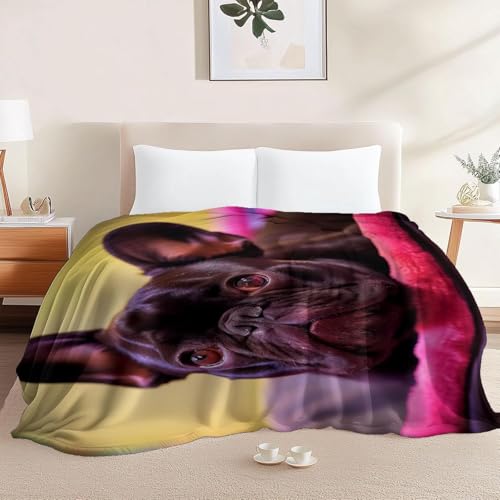 Flanell Kuscheldecke 130x170 cm Französische Bulldogge Decke Flauschig Hund Wohndecken Fleecedecken Weiche Warme Decken für Sofa, Couch und Bett A-0275