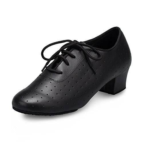 MINITOO QJ7010 Damen Schnürschuhe Leder Modern Salsa Tango Ballsaal Lateinamerikanische Tanzschuhe, Schwarz - Schwarz - Größe: 37 EU Cover
