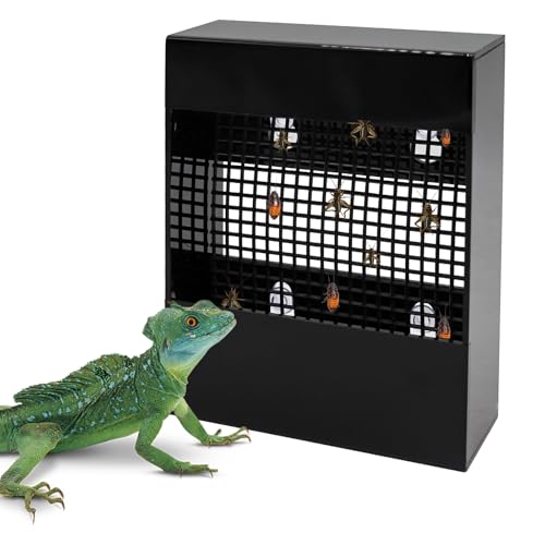 Chameleon Feeder, Bearded Dragon Bug Bowl, Black Acrylic Reptile Feeding Box, Wall-Mounted Insect Feeder with Suction Cups, Tank and Aquarium Accessories for Lizard Bearded Dragon Gecko