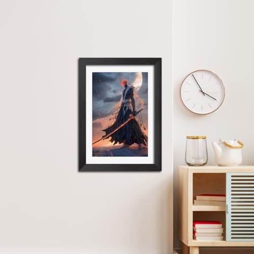 Image of TenorArts Ichigo Kurosaki Poster Bleach Anime Laminated Posters Photo Frame Painting with Matt Finish Black Textures (12inches x 9inches)