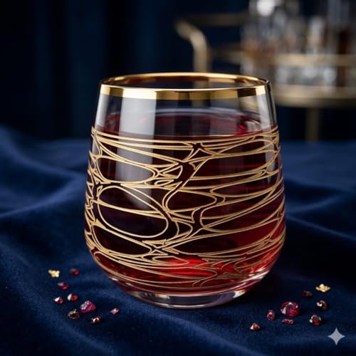 Vissmarta Gold Rim Cocktail Juice Water Wine Whiskey Drinking Glasses Set of 6 Glassware Rimmed Trim Crystal Cups Drinkware Drink Bar Fancy Party Wedding Decorative Style