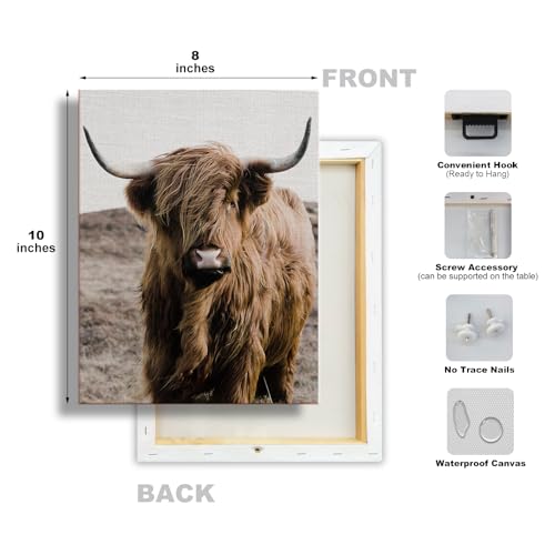 Image of Vintage Farm Cow Farmhouse Decor Cow Prints Canvas Wall Art Prints Pictures Wall Decor for Home Bedroom Kitchen Bathroom Rustic Western Country Birthday Housewarming Gifts 4PCS,Framed,8x10IN
