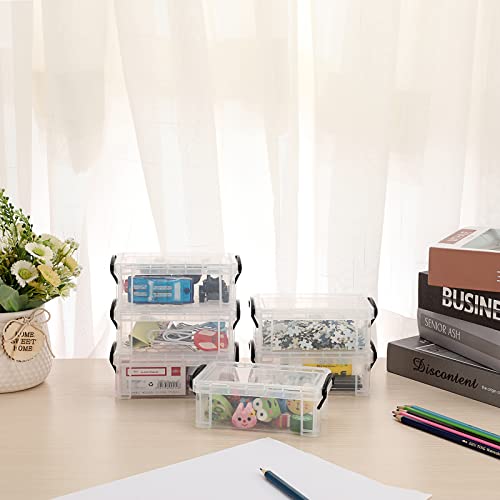 Btsky 6 Pack Small Clear Plastic Storage Box With Lid Mini Sewing Box Organizer With Black Latch Stackable Craft Storage Containers Small Organizer Box For Stationery, Jewelry, And More Home & Office Supplies #TOP3
