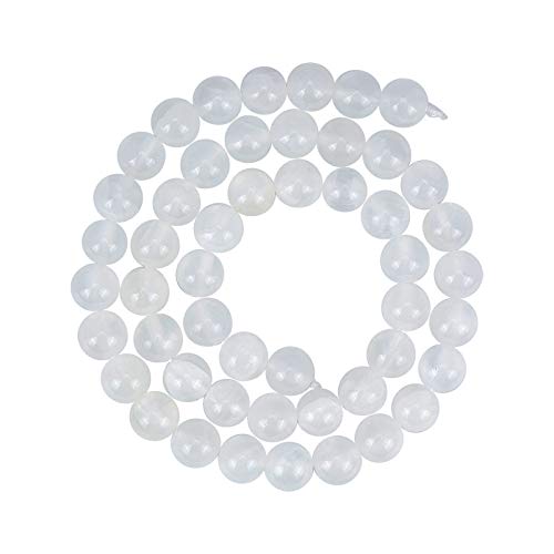 CHGCRAFT 0.3inch 49Pcs Natural Selenite Beads Stands Round Loose Beads Necklace Bead Loop for Jewelry Making, 1Strand 15.7inch, White