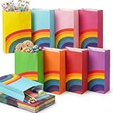 LovesTown 36 Pack Party Favor Bags, 4.8 x 3 x 8.7 Inch Rainbow Paper Bags 8 Colors, for Kids Birthdays Baby Showers, Back to School