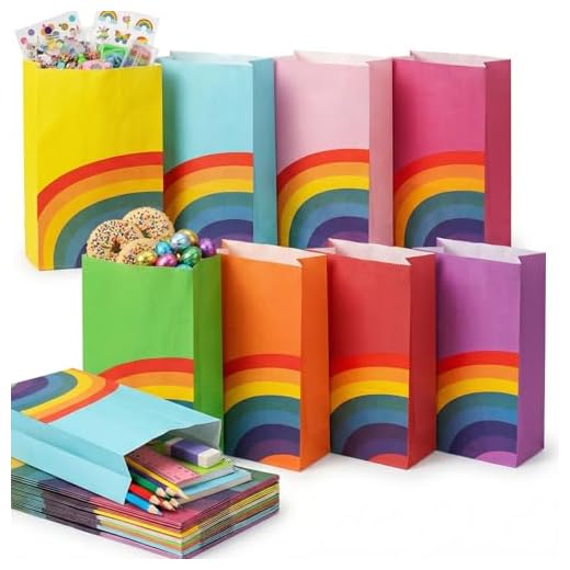 LOVESTOWN 36Pcs Rainbow Paper Gift Bags，8 colour Rainbow Party Bag Rainbow Gift Bag Birthday Gifts and Party Favors Multi-use for Girls Boys Kids Party Supplies