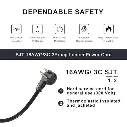 Image of Computer Power Cord Splitter, 6FT Flat Plug NEMA 5-15P to 2X IEC60320 C13 Female 2 Ways Outlet AC Power Cord, SJT 16AWG Universal Laptop 3 Prong Power Cable, Spliiter for Monitor /TV /Printer