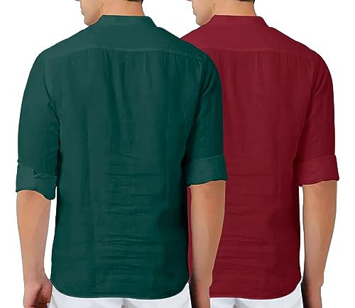 Image of FINIVO FASHION Men's Cotton Blend Solid Full Sleeve Combo Short Kurta Shirt, Regular Fit Solid Pattern Mandarin Collar Straight Kurta Shirt