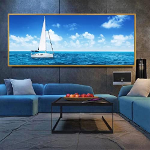 Mer toile peinture moderne paysage marin voilier xxl sans cadre 70x210cm