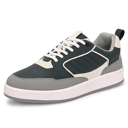 Image of Cruiser Men's Color Block Sneakers| Black Gray with Cream Piping Low-Top Quilted Design Lace-Up White Platform Casual Shoes| Trendy & Stylish Modern Sneakers | Durable TPR Sole Casual Footwear (2655)