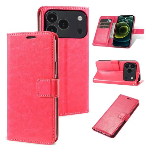 Étui portefeuille iPhone 13 Pro Max rose vif clapet cuir uni protection intégrale