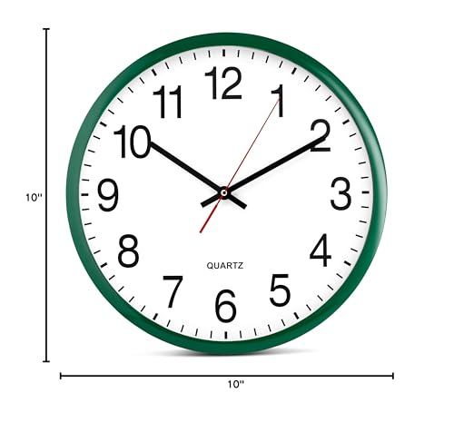 Image of Bernhard Products Hunter Green Wall Clock, Silent Non Ticking - 16 Inch Extra Large Quality Quartz Battery Operated Round Easy to Read Home /Office /Business /Kitchen /Classroom /School Clocks