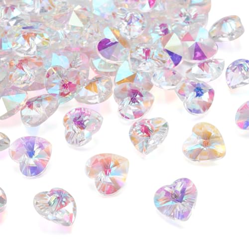 PH PandaHall Pandhall 100Pcs Faceted Crystal Glass Heart Beads Hanging Pendants AB Color Plated Clear for Bracelet Making 14x8x1mm(0.55x0.31x0.04)