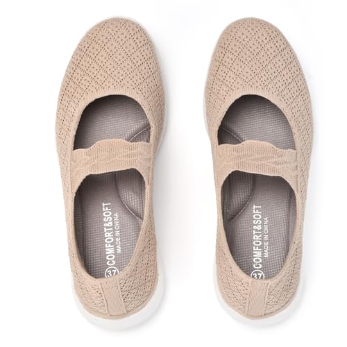 Image of HONHOLD Women's Mary Jane Knit Flats Breathable Walking Shoes