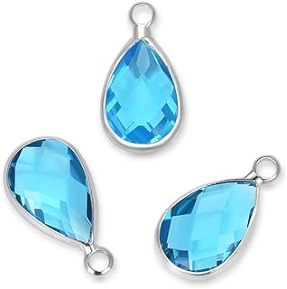 10pcs July Ruby Birthstone Charms 14x8mm Teardrop Crystal Beads Silver Plated Brass for Jewelry Craft Making CCP15-7