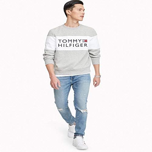tommy jeans front logo crew neck sweat in grey