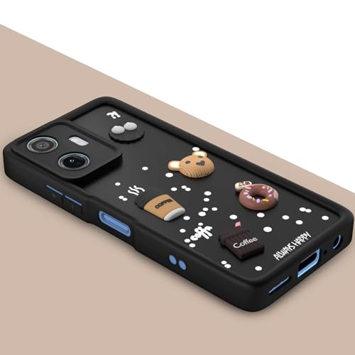 Image of Bintage Cute Fun Taddy| 3D Ball Bear| Donut| Coffee Rubber Case Full Body & Camera Protection Back Cover Compatible for iQOO Z6 Lite 5G - Black