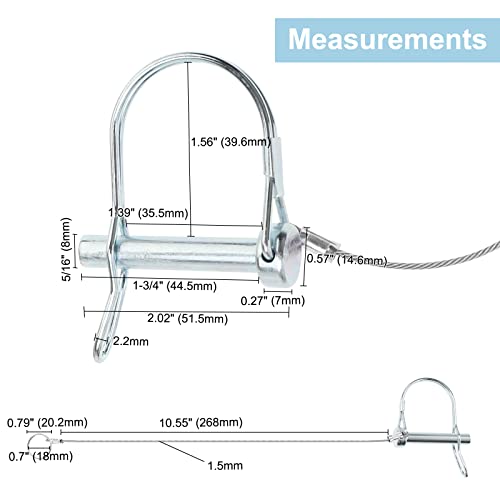 Auinland Trailer Coupler Pin, Wire Lock Pin, Shaft Locking Pin, 5/16-Inch Diameter X 1-3/4-Inch Arc Locking Pin With Stainless Steel Extended Wire And Quick Release Ring (10) #TOP1