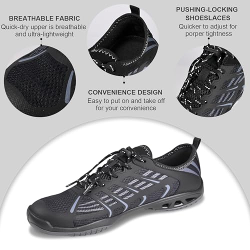 Mens Water Shoes Barefoot Water Sports Socks Barefoot Outdoor Sneaker Hiking, & Kayaking (Beach, Swimming, River) Hydro Sport Black and Charcoal Shoes2