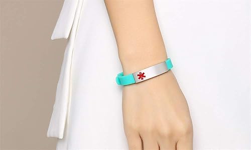 Miniatura 5 de Pulseras de alerta médica para hombres y mujeres, pulsera de identificación médica ajustable de silicona para llevar tu información médica de