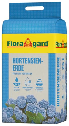 Floragard Hortensienerde blau 25 L - zum Pflanzen und Umtopfen - für Beet- und Kübelbepflanzung - für Blaue Hortensien - mit Tongranulat