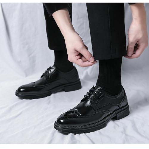 Men's Wingtip Sleek Modern Leather Oxford Shoes, Black Men's Business Casual Platform Dress Shoes, Comfortable Vintage Lace-up Dress Shoes4