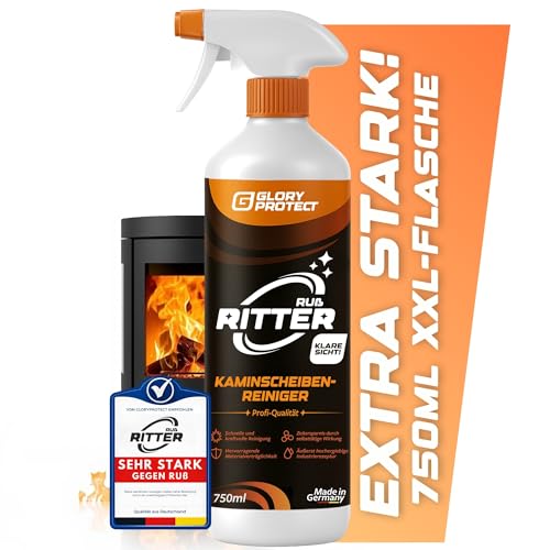 GLORYPROTECT Kaminscheibenreiniger Klare Sicht 750ml XXL Flasche | Entfernt Ruß | Starker Reiniger für Kaminglas & Ofenglas | Sofortwirkung bei verrußter Scheibe, löst Fette & Verschmutzung