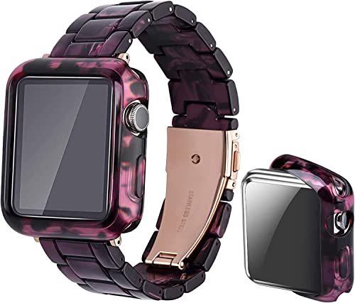 Omter Band with Case Compatible with Apple Watch 40mm,Women Men Fashion Resin Wristband Strap Bracelet Bumper for iWatch Series SE/6/5/4(Dark Purple,40mm) by Omter - Used condition - US$16.14