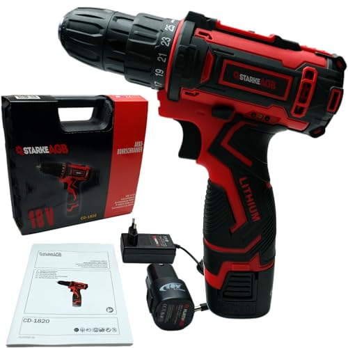 StarkeAGB – Trapano Avvitatore a Batteria 18V Li-Ion – 2x Batterie 1500mAh – 2 Velocità – Regolazione Coppia – Leggero ed Ergonomico – Valigetta + Caricabatterie