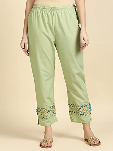 Image of anubhutee Women's Cotton Green Floral Printed Straight Kurta Suit Set With Pants