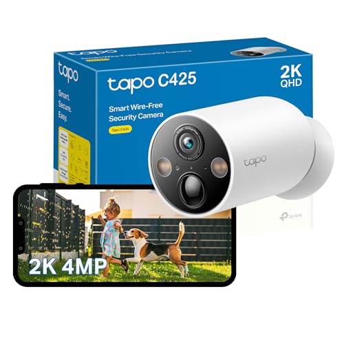 Tapo C425 2K 4MP QHD Battery Security Camera Outdoor Wireless, 300-day Battery Life, 150° Super-wide FOV, Colour Night Vision, Outdoor Camera No Monthly Fee, AI Detection, Two-way Talk 2K 4M