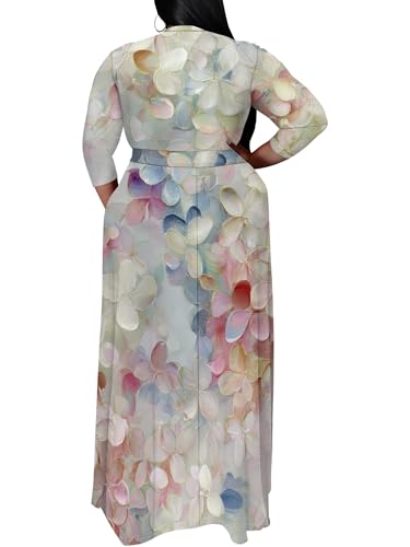 Image of SUZONANA Women's Plus Size Maxi Dresses Casual Loose Short Sleeve Long Maxi Dress with Belt Wedding