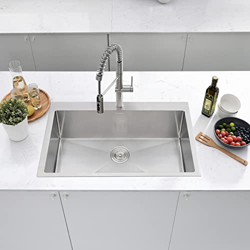 Aschael Kitchen Sink, 33X22X10 Drop In Kitchen Sink 16 Gauge Stainless Steel Single Bowl Topmount Kitchen Sink With Accessories #TOP1