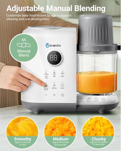 Image of BRONTIX S2 Baby Food Processor, 6-in-1, Stainless Steel | Steamer Blender & Puree Maker, Steam Blend Auto Manual Modes, Self-Cleaning Sterilizer, Milk Warmer, BPA-Free Steaming Basket