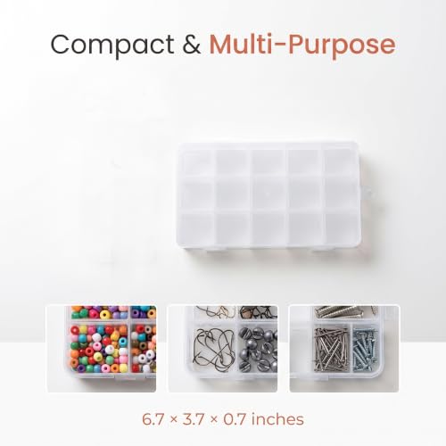 Image of MAHIONG 40 PCS 15 Grids Clear Plastic Bead Organizer Box with Fixed Dividers for Jewelry Making, Fishing Tackle and Small Parts Storage, 6.7 x 3.7 x 0.7 Inch